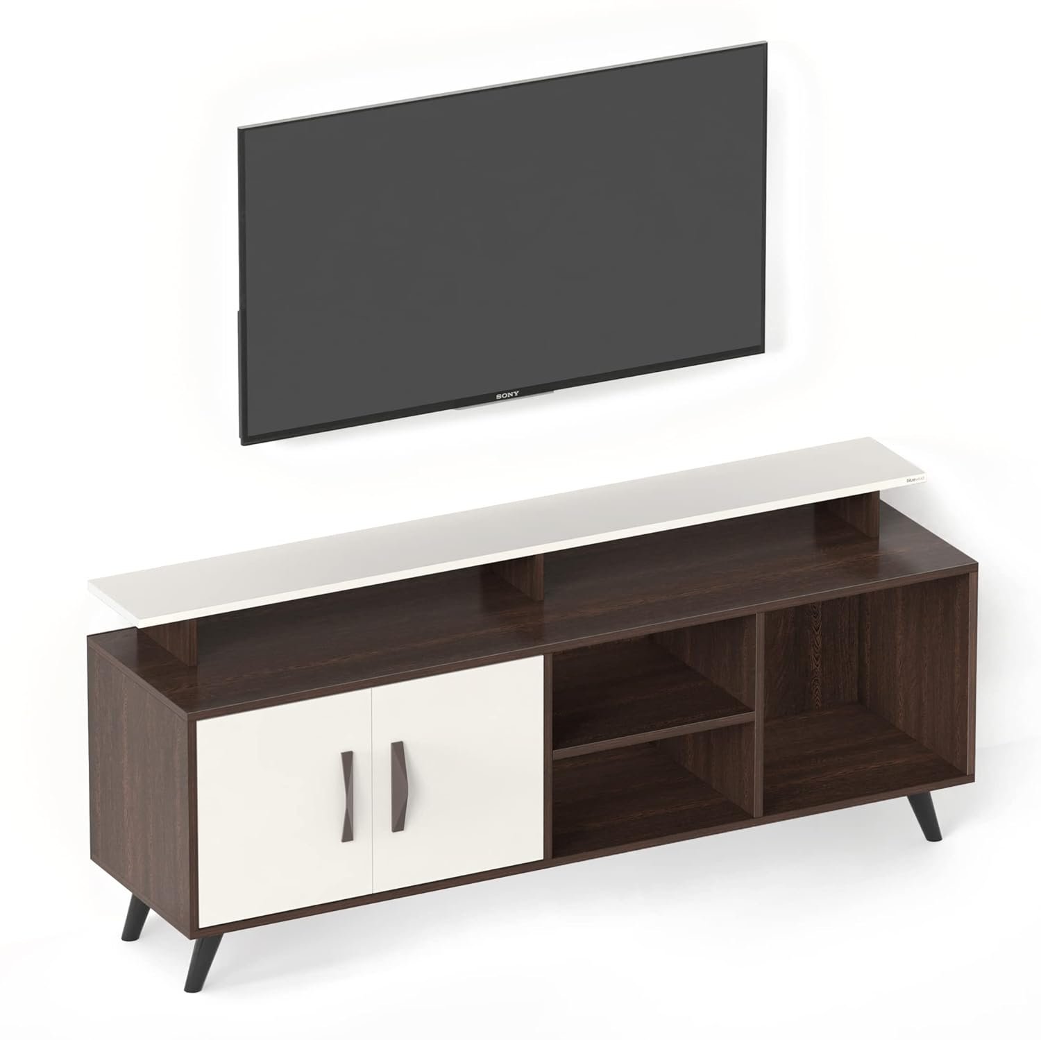 BLUEWUD Skiddo Engineered Wood TV Entertainment Unit Set Top Box Stand/TV Cabinet with Shelves for Books & Décor Display Unit Bed Living Room Upto 55 Inches - DIY (Wenge & White) | Online Shop