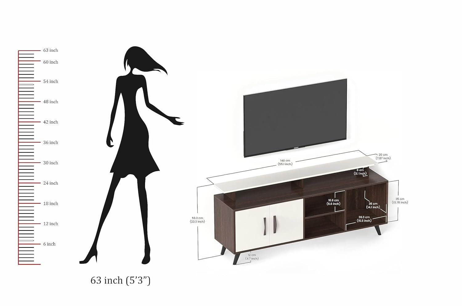 BLUEWUD Skiddo Engineered Wood TV Entertainment Unit Set Top Box Stand/TV Cabinet with Shelves for Books & Décor Display Unit Bed Living Room Upto 55 Inches - DIY (Wenge & White) | Online Shop