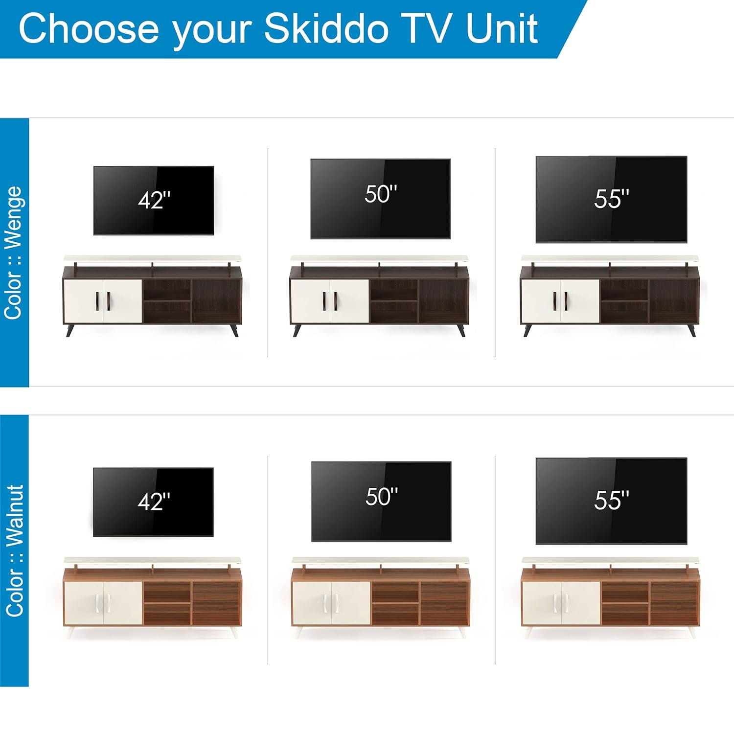 BLUEWUD Skiddo Engineered Wood TV Entertainment Unit Set Top Box Stand/TV Cabinet with Shelves for Books & Décor Display Unit Bed Living Room Upto 55 Inches - DIY (Wenge & White) | Online Shop
