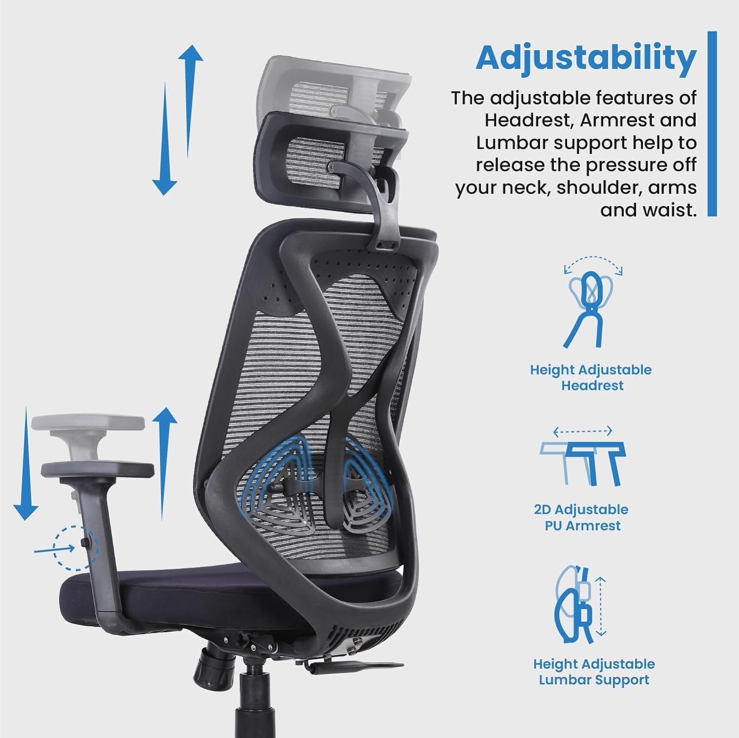 Vergo Transform Ergonomic High Back Mesh Office Chair | Lumbar Support, Adjustable Armrests, Multi Lock Synchro Mechanism, Metal Base | Home Office Desk Chair, 3 Years Warranty (Black) | Online Shop