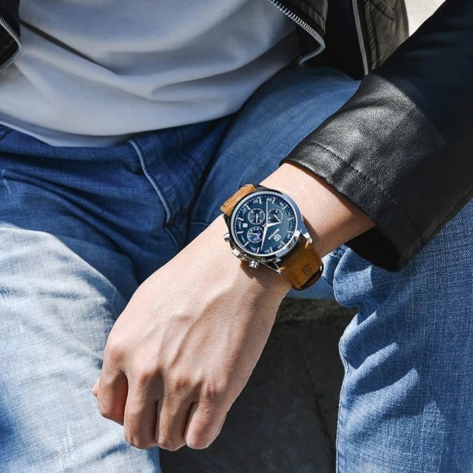 Sapphero Watches for Men Quartz Chronograph 10ATM Waterproof Brown Leather Men